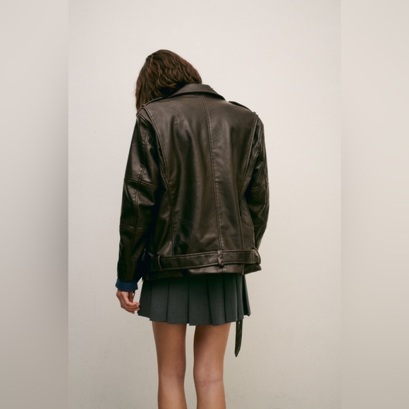 ZARA WASHED FAUX LEATHER OVERSIZED BIKER JACKET - Picture 5 of 14